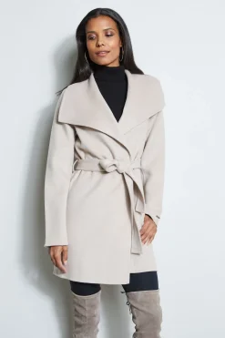 Elie Tahari Coats-Tahari Double Face Lightweight Wool Wrap Coat SoftAlmond