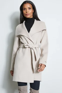 Elie Tahari Coats-Tahari Double Face Lightweight Wool Wrap Coat SoftAlmond