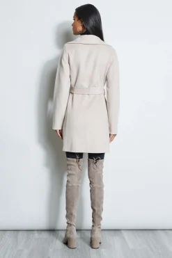 Elie Tahari Coats-Tahari Double Face Lightweight Wool Wrap Coat SoftAlmond
