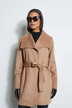 Elie Tahari Coats-Tahari Double Face Lightweight Wool Wrap Coat Camel