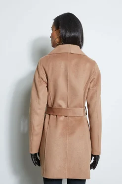 Elie Tahari Coats-Tahari Double Face Lightweight Wool Wrap Coat Camel