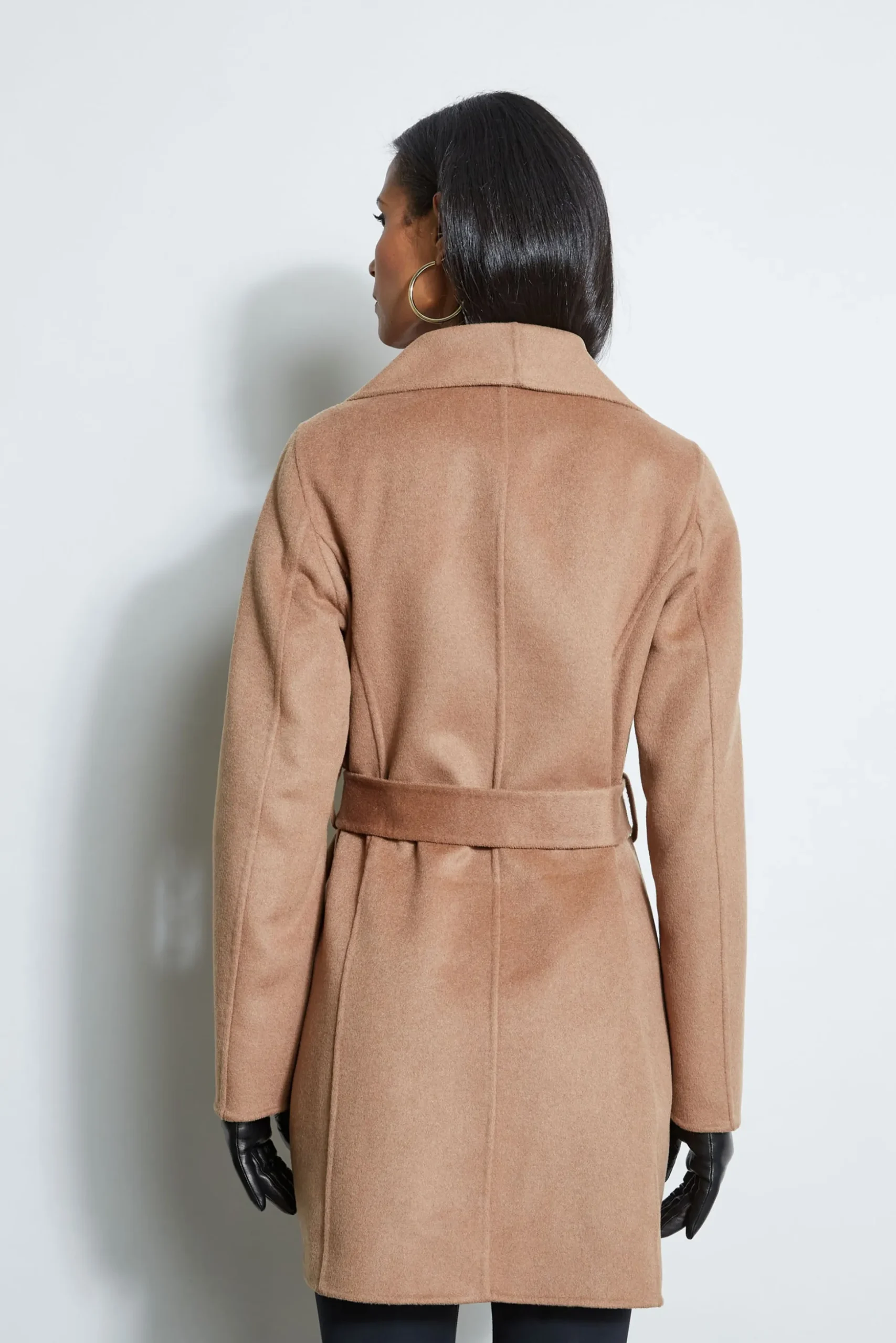 Elie Tahari Coats-Tahari Double Face Lightweight Wool Wrap Coat Camel