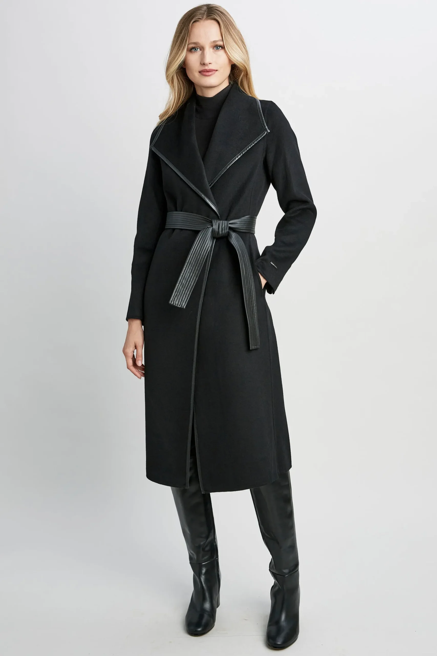 Elie Tahari Coats-Tahari Double Face Vegan Trim Wool Coat BLACK