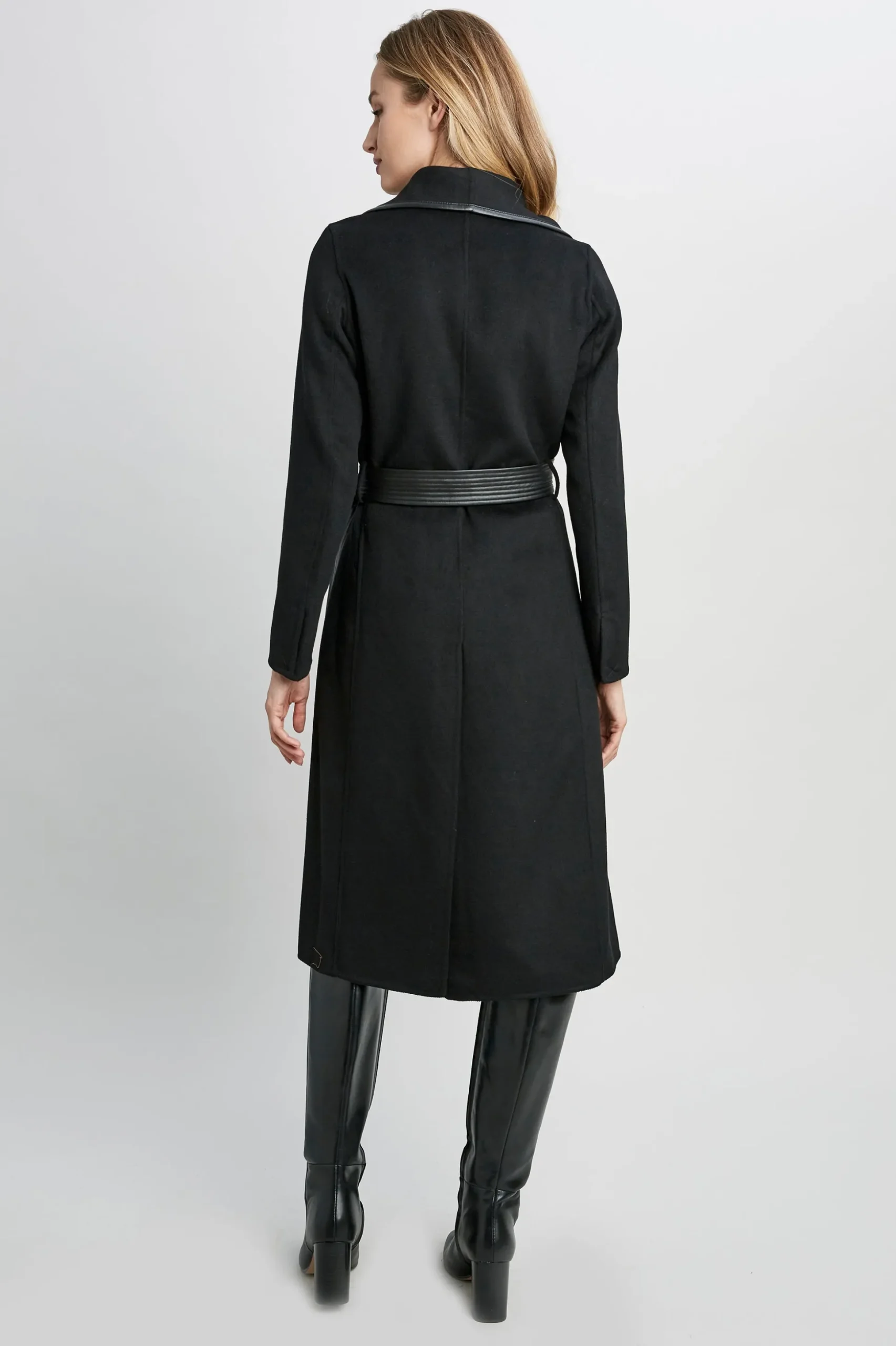Elie Tahari Coats-Tahari Double Face Vegan Trim Wool Coat BLACK