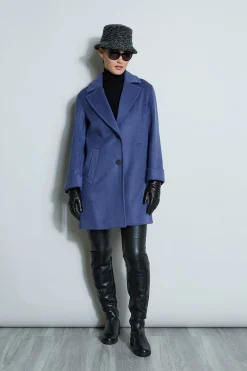 Elie Tahari Coats-Tahari Double Face Wool Blend Two Button Coat BLUEVELVET