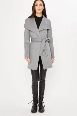 Elie Tahari Coats-Tahari Double Face Wool Lightweight Wrap Coat Ash