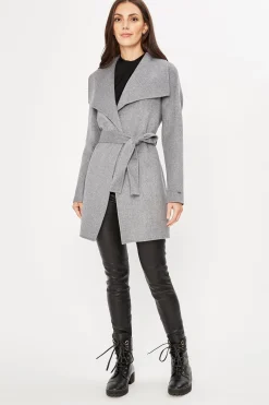 Elie Tahari Coats-Tahari Double Face Wool Lightweight Wrap Coat Ash