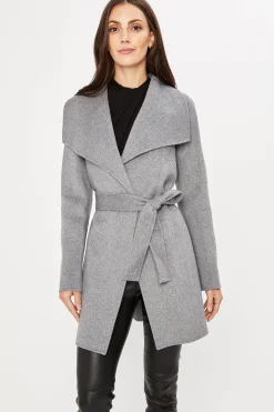 Elie Tahari Coats-Tahari Double Face Wool Lightweight Wrap Coat Ash