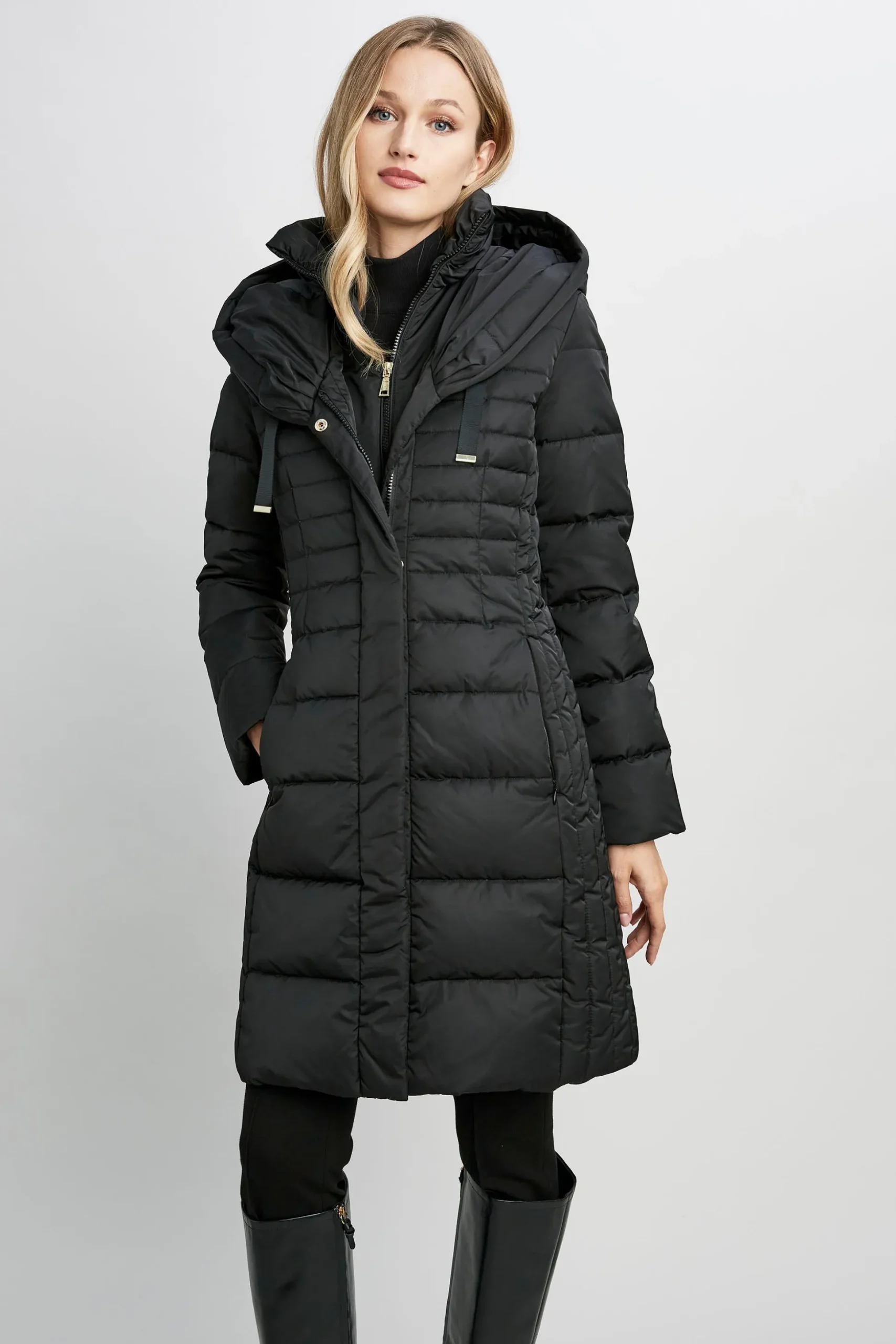 Elie Tahari Coats-Tahari Double Layer Long Puffer Coat BLACK