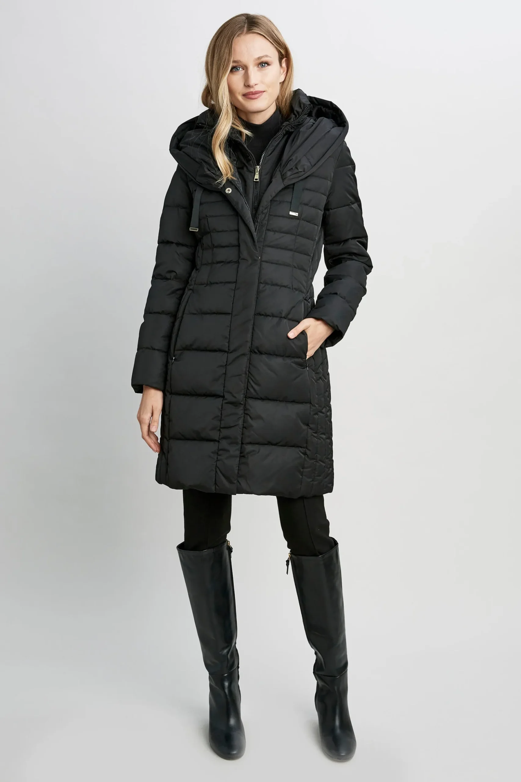 Elie Tahari Coats-Tahari Double Layer Long Puffer Coat BLACK