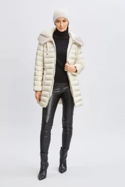 Elie Tahari Coats-Tahari Faux Fur Collar Puffer Coat FROST