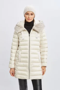 Elie Tahari Coats-Tahari Faux Fur Collar Puffer Coat FROST