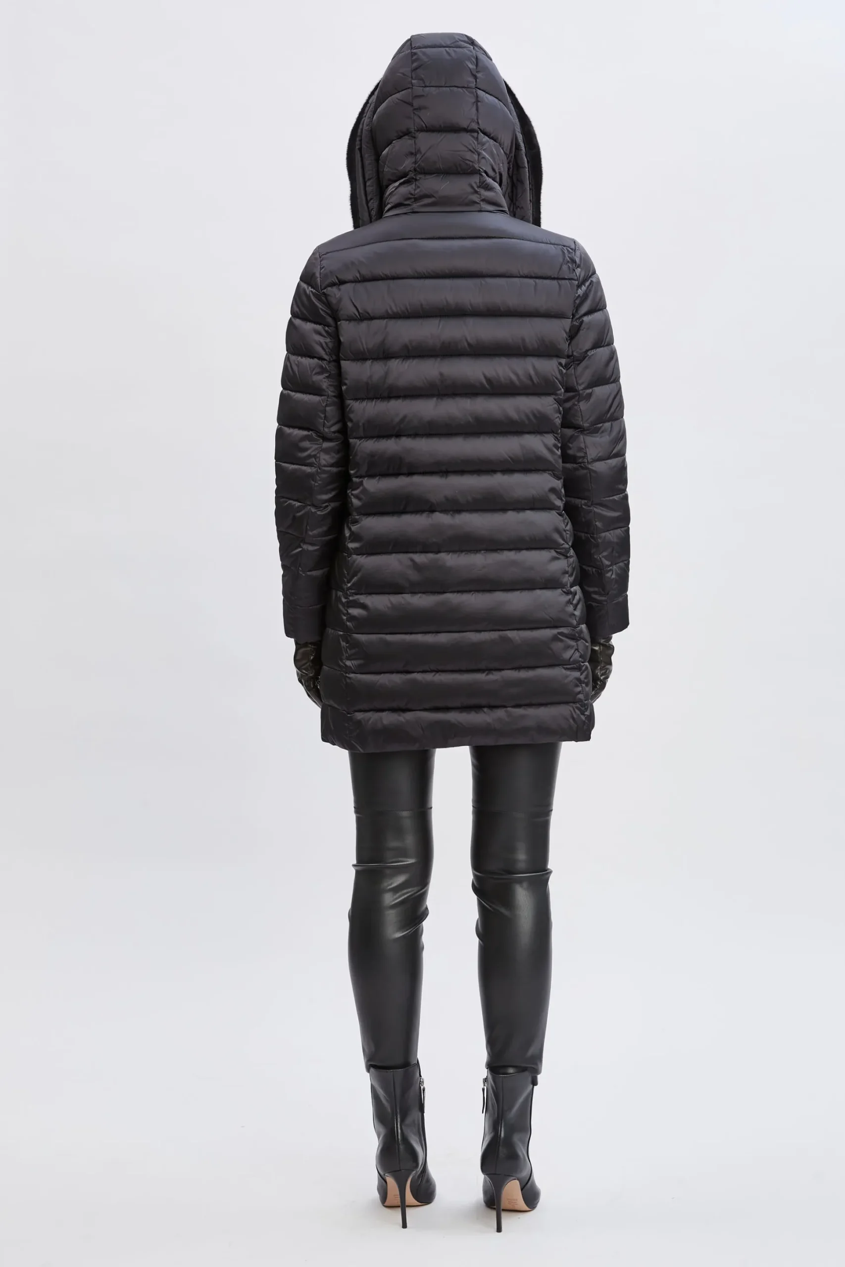Elie Tahari Coats-Tahari Faux Fur Collar Puffer Coat BLACK