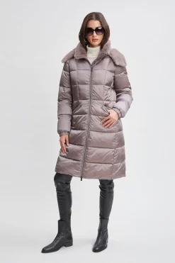 Elie Tahari Coats-Tahari Faux Fur Trimmed Puffer Coat PEWTER