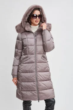 Elie Tahari Coats-Tahari Faux Fur Trimmed Puffer Coat PEWTER