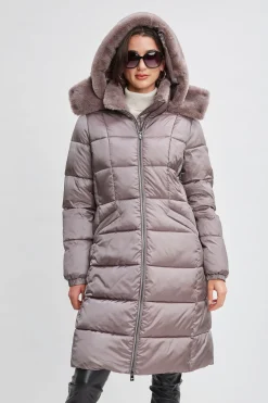 Elie Tahari Coats-Tahari Faux Fur Trimmed Puffer Coat PEWTER