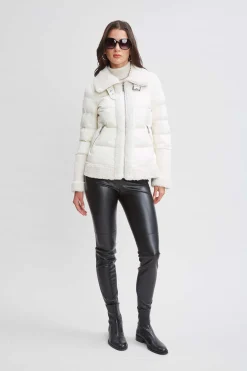 Elie Tahari Coats-Tahari Faux Shearling Puffer Coat CREAM