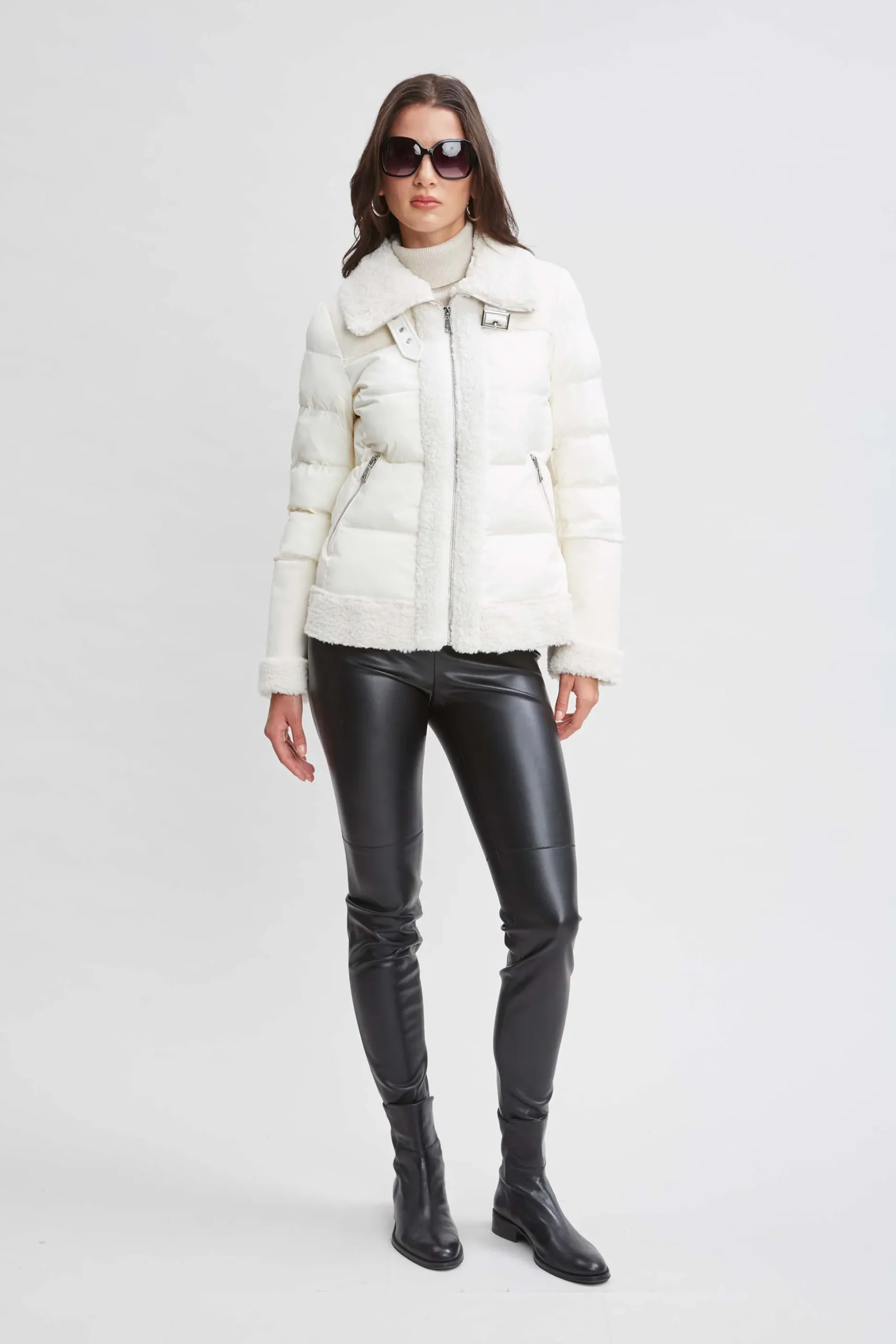 Elie Tahari Coats-Tahari Faux Shearling Puffer Coat CREAM