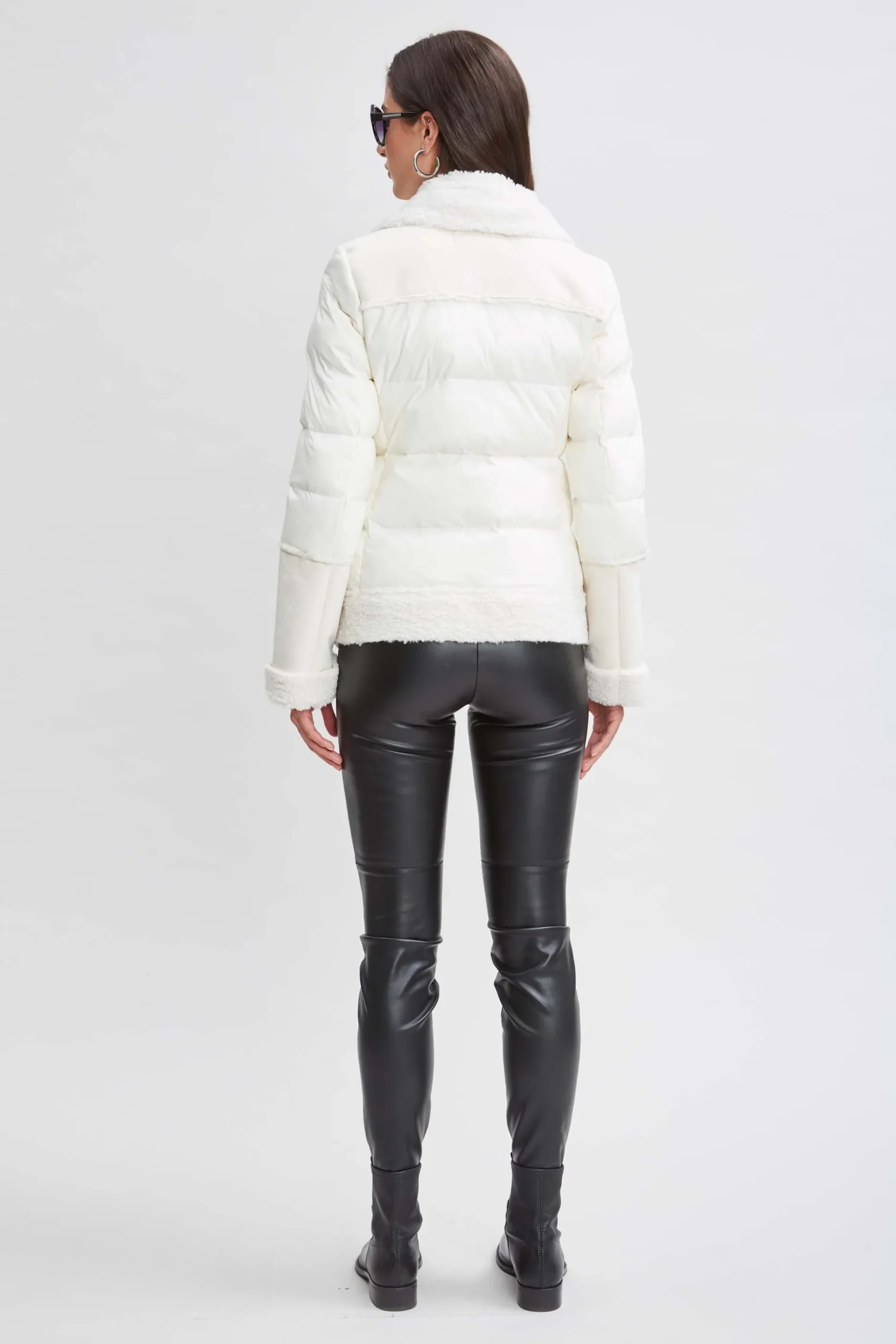 Elie Tahari Coats-Tahari Faux Shearling Puffer Coat CREAM