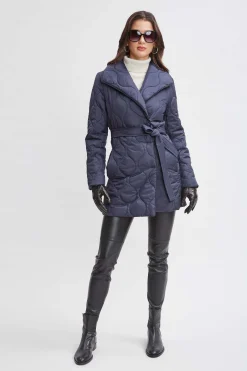 Elie Tahari Coats-Tahari Lightweight Quilted Wrap Puffer Coat Navy