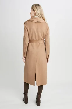 Elie Tahari Coats-Tahari Long Double Face Wool Blend Wrap Coat Camel