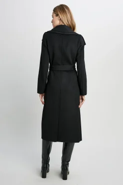Elie Tahari Coats-Tahari Long Double Face Wool Blend Wrap Coat BLACK