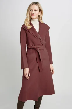 Elie Tahari Coats-Tahari Long Double Face Wool Blend Wrap Coat CINNAMON
