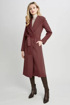 Elie Tahari Coats-Tahari Long Double Face Wool Blend Wrap Coat CINNAMON