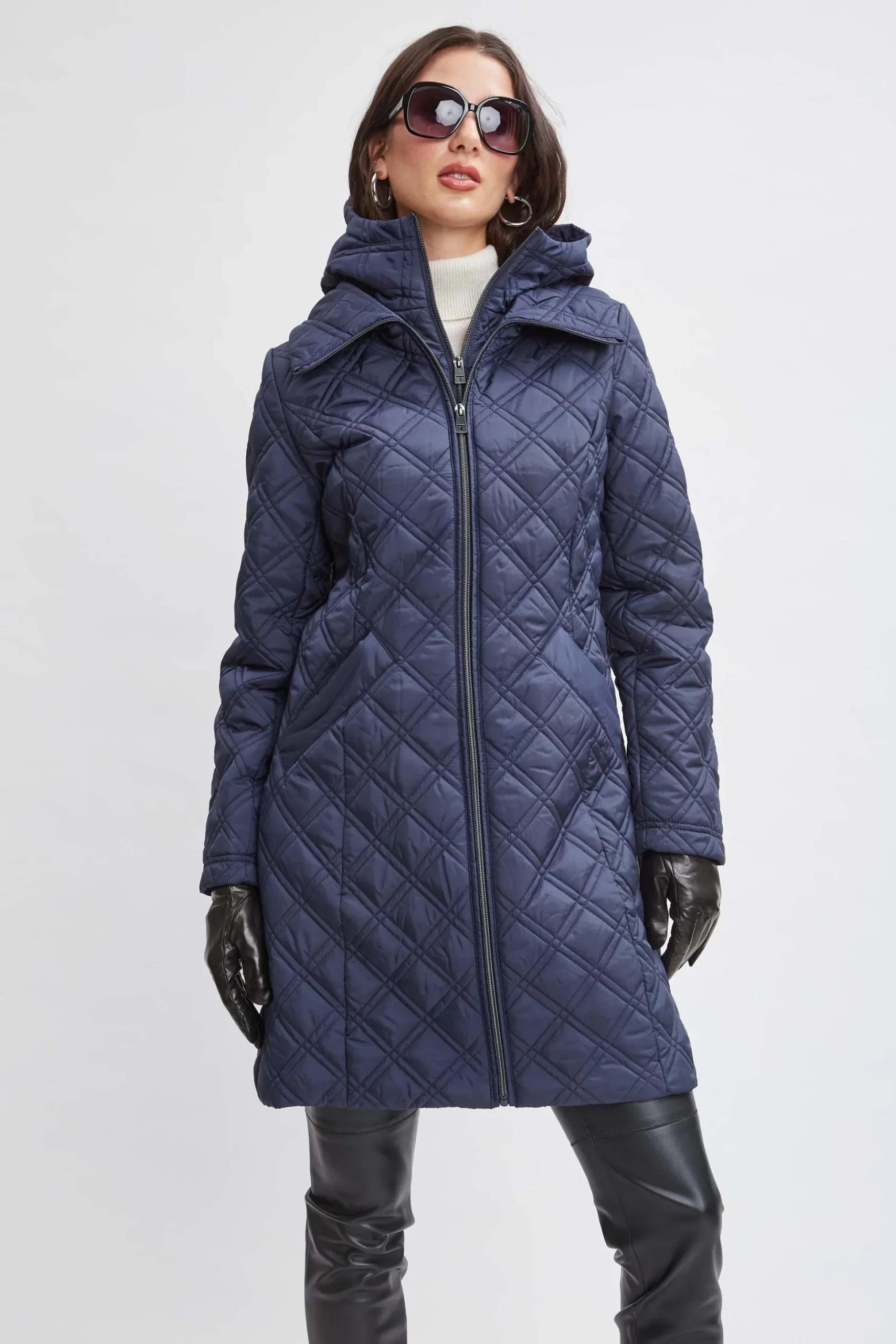 Elie Tahari Coats-Tahari Quilted Puffer Coat Navy