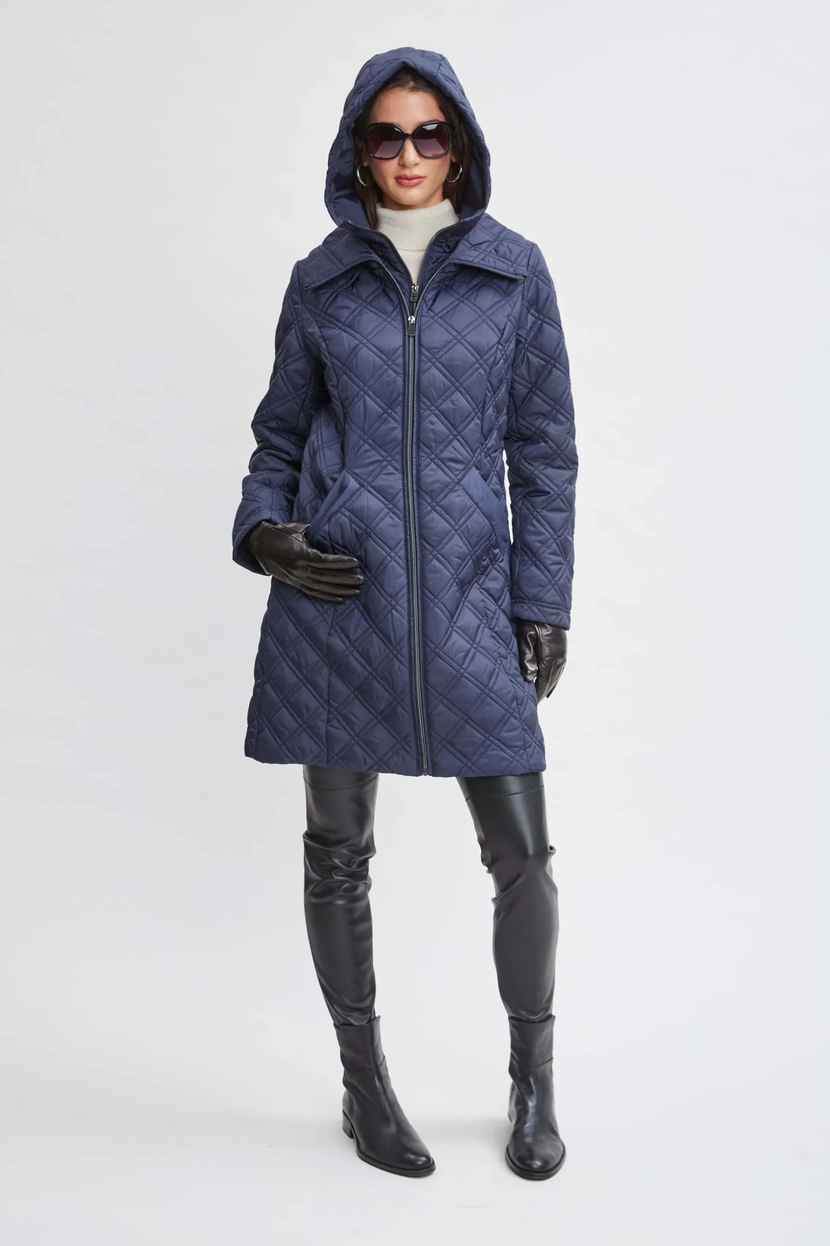 Elie Tahari Coats-Tahari Quilted Puffer Coat Navy