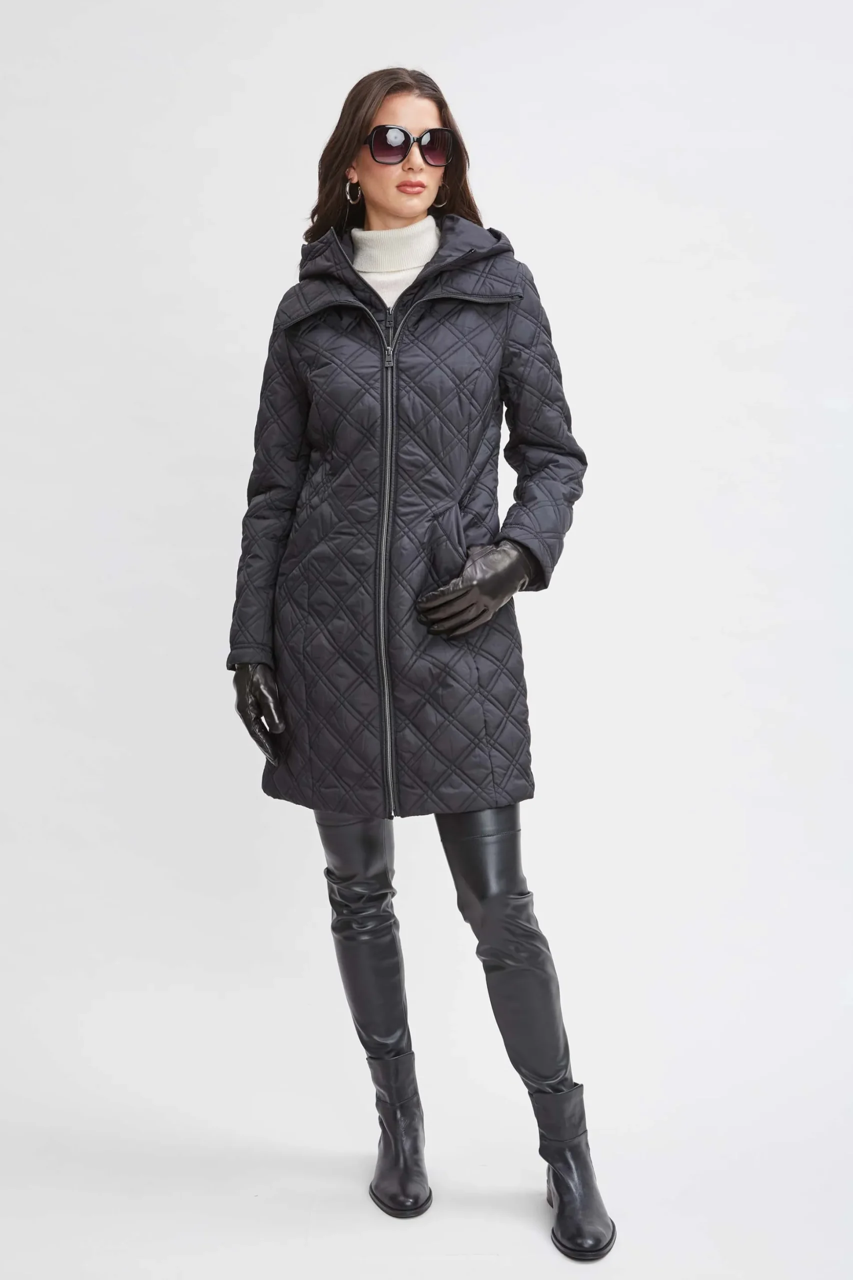 Elie Tahari Coats-Tahari Quilted Puffer Coat BLACK