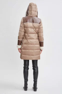 Elie Tahari Coats-Tahari Shearling Trim Puffer Coat Taupe