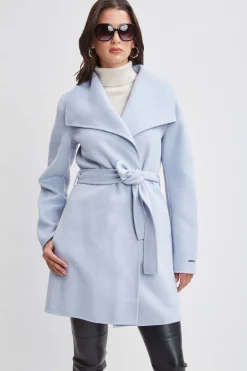 Elie Tahari Coats-Tahari Wool Blend Double Face Wrap Coat POWDERBLUE
