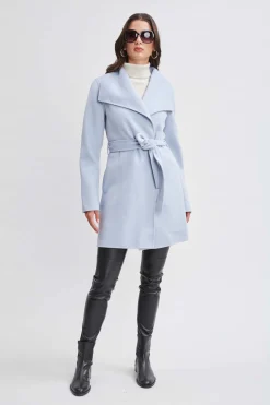 Elie Tahari Coats-Tahari Wool Blend Double Face Wrap Coat POWDERBLUE