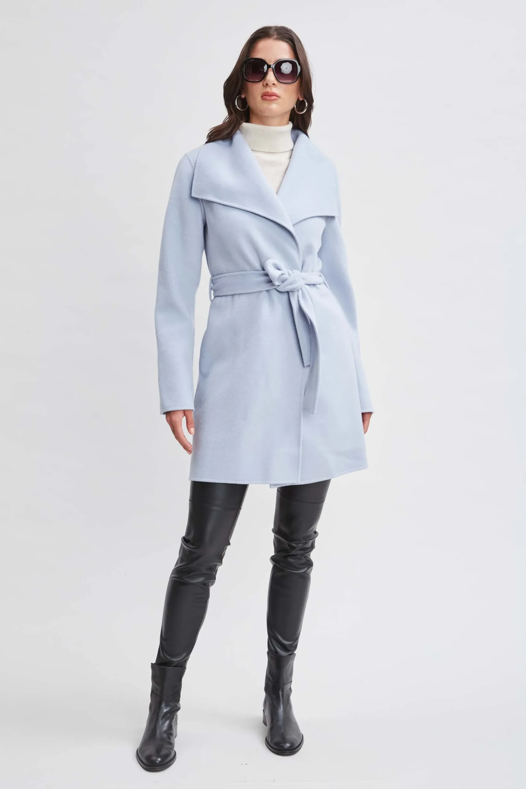 Elie Tahari Coats-Tahari Wool Blend Double Face Wrap Coat POWDERBLUE
