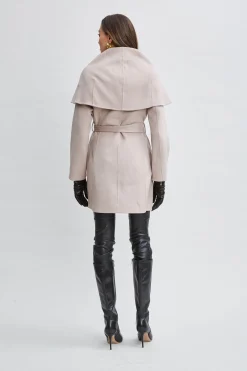 Elie Tahari Coats-Tahari Wool Blend Shawl Collar Wrap Coat SOFTALMOND
