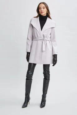 Elie Tahari Coats-Tahari Wool Blend Wrap Coat PLATINUM