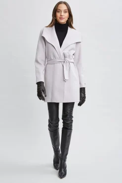 Elie Tahari Coats-Tahari Wool Blend Wrap Coat PLATINUM