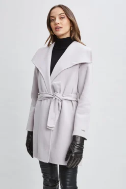 Elie Tahari Coats-Tahari Wool Blend Wrap Coat PLATINUM