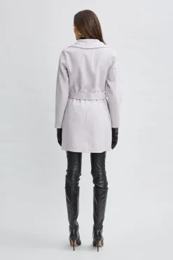Elie Tahari Coats-Tahari Wool Blend Wrap Coat PLATINUM