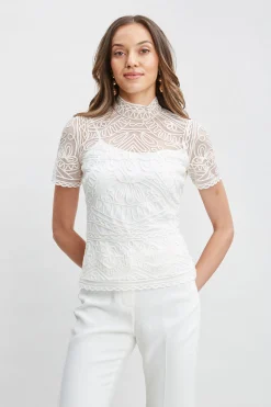 Elie Tahari Tops & Sweaters-Tape Applique Mock Neck Shirt FOAM