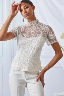 Elie Tahari Tops & Sweaters-Tape Applique Mock Neck Shirt FOAM