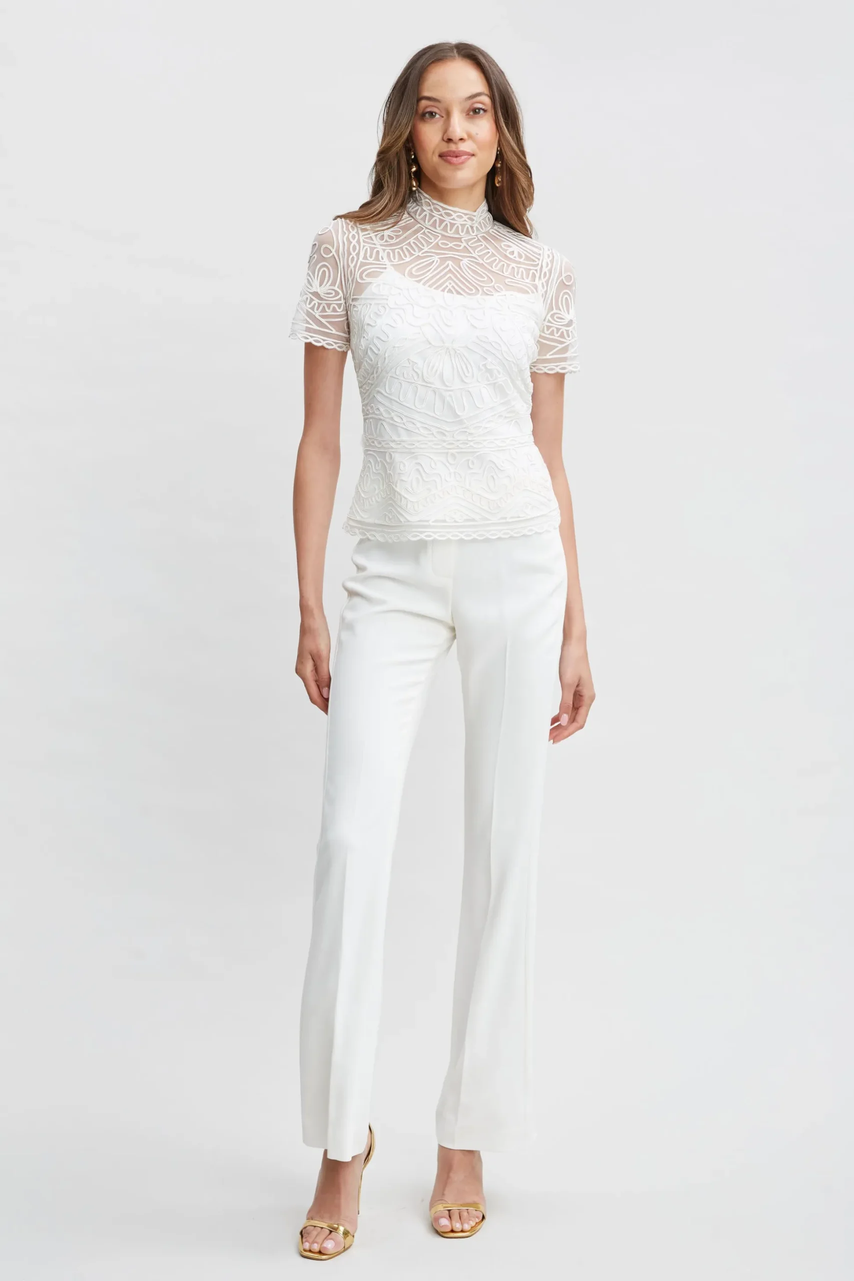 Elie Tahari Tops & Sweaters-Tape Applique Mock Neck Shirt FOAM