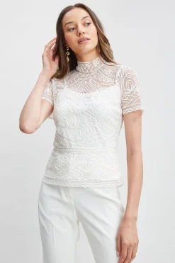 Elie Tahari Tops & Sweaters-Tape Applique Mock Neck Shirt FOAM