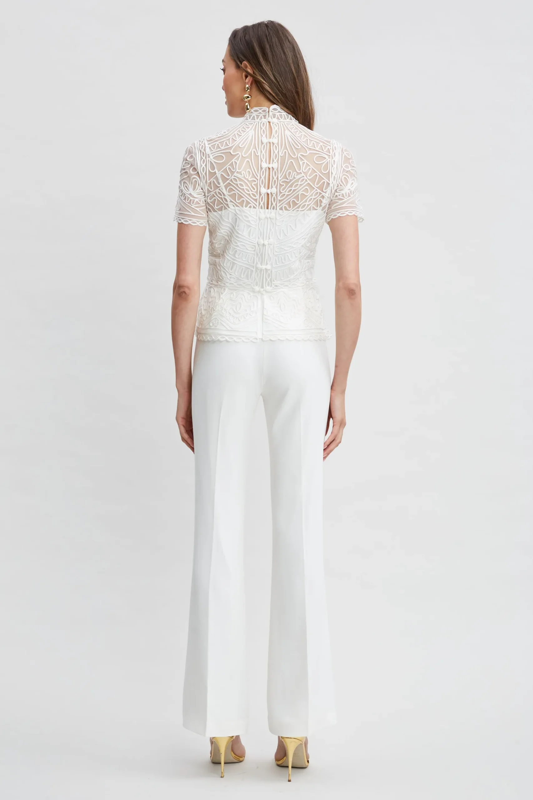 Elie Tahari Tops & Sweaters-Tape Applique Mock Neck Shirt FOAM