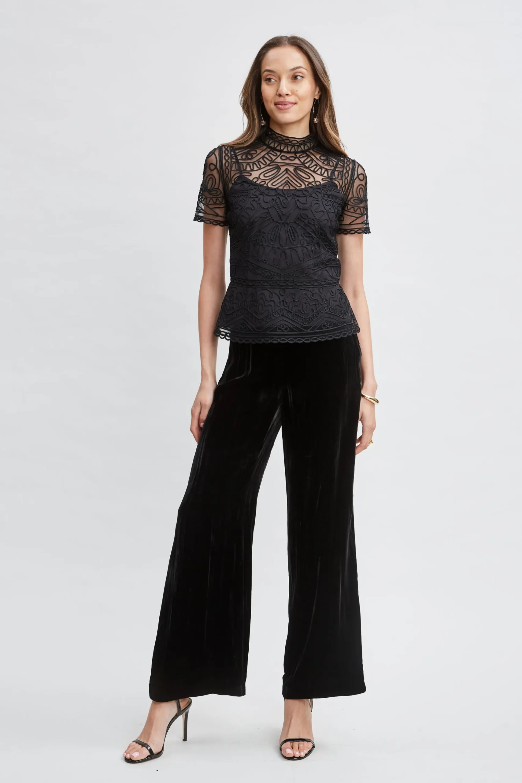 Elie Tahari Tops & Sweaters-Tape Applique Mock Neck Shirt BLACK