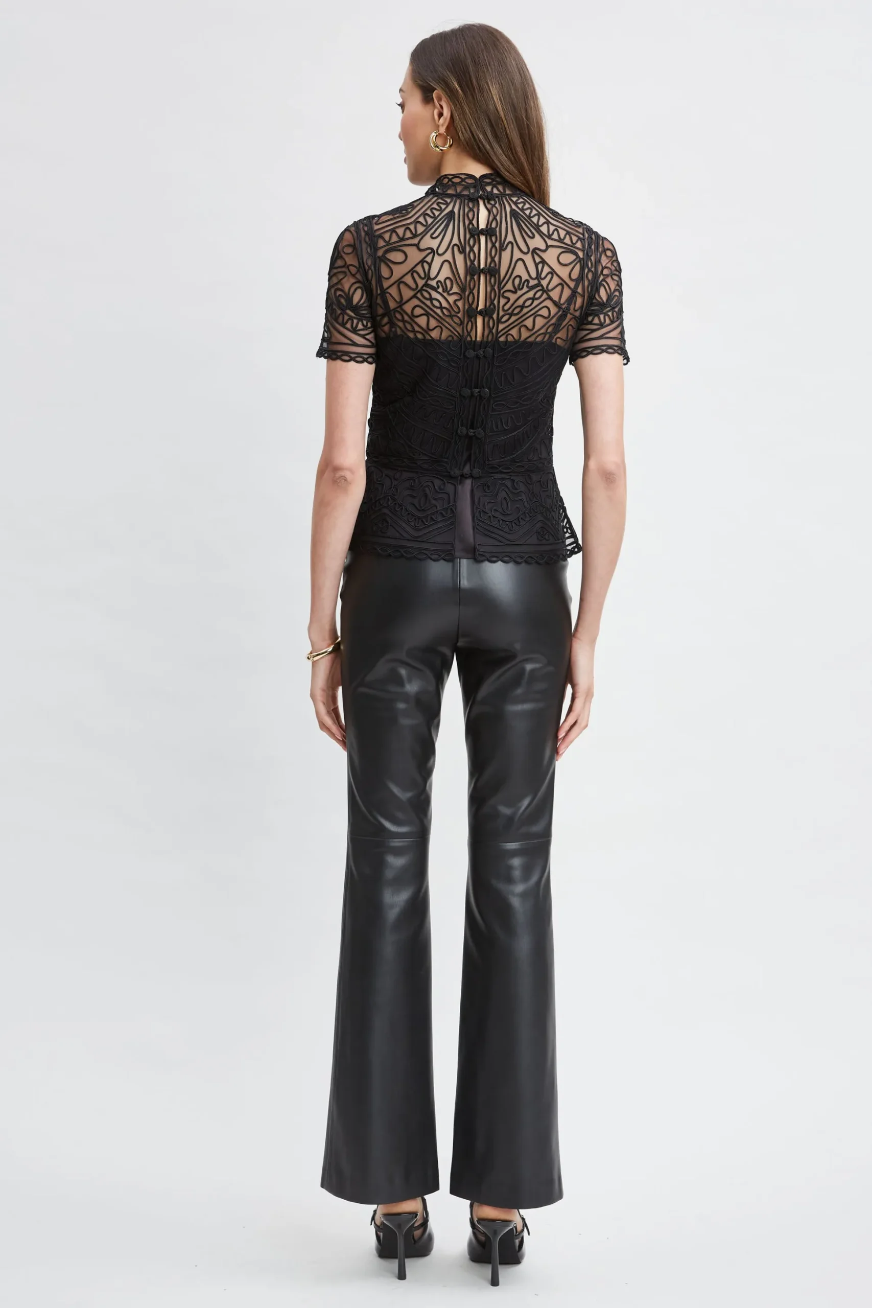 Elie Tahari Tops & Sweaters-Tape Applique Mock Neck Shirt BLACK