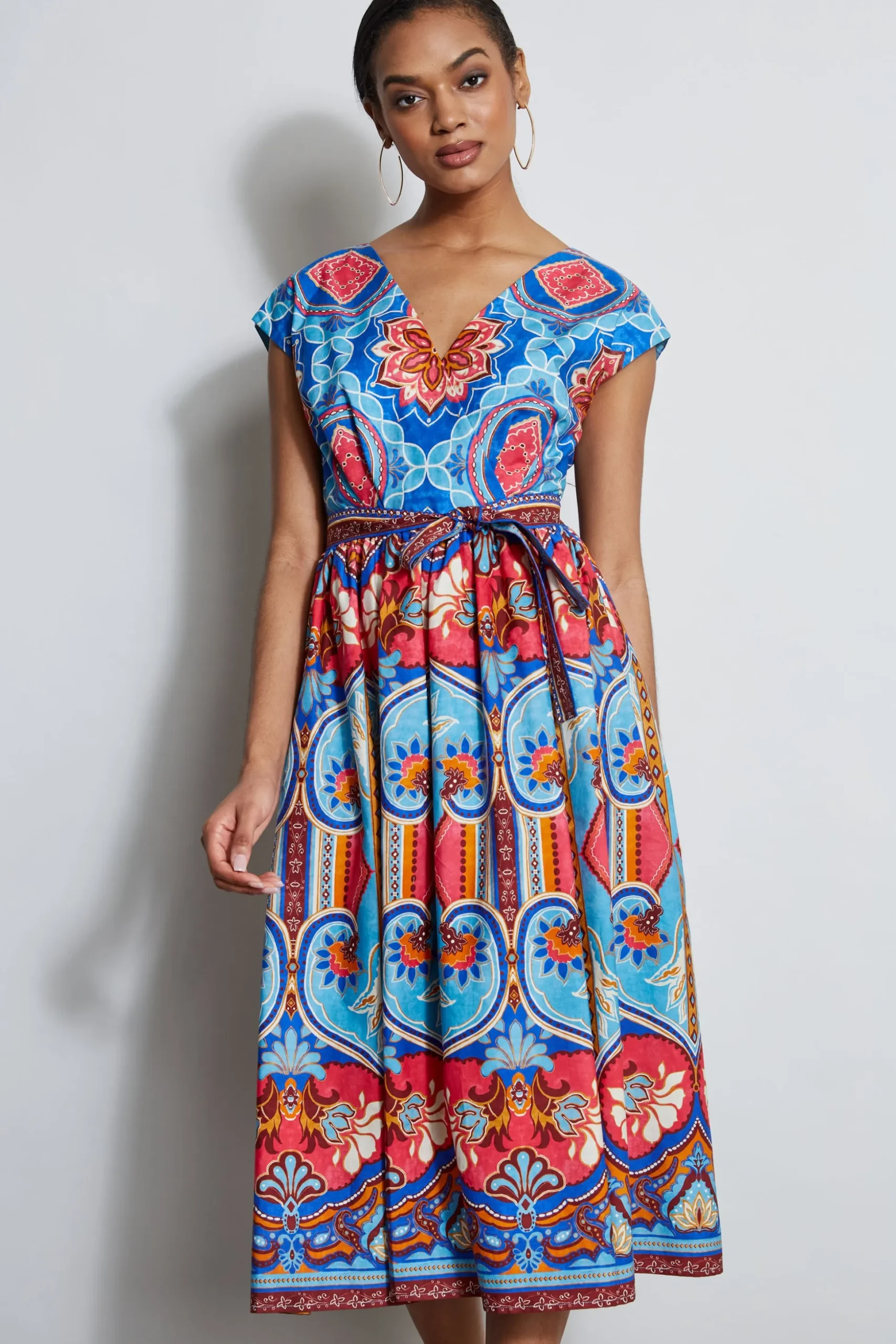 Elie Tahari Dresses & Jumpsuits|Midi Dresses-Tapestry Floral Cotton Midi Dress TAPESTRYFLORALPRINT
