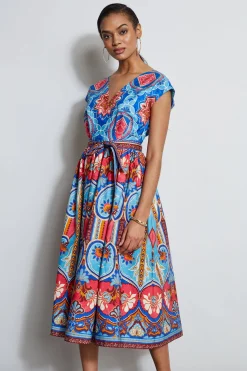 Elie Tahari Dresses & Jumpsuits|Midi Dresses-Tapestry Floral Cotton Midi Dress TAPESTRYFLORALPRINT