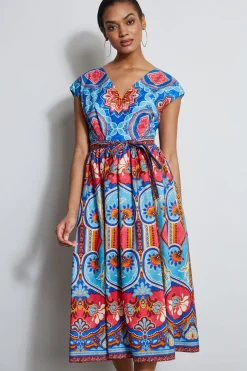 Elie Tahari Dresses & Jumpsuits|Midi Dresses-Tapestry Floral Cotton Midi Dress TAPESTRYFLORALPRINT